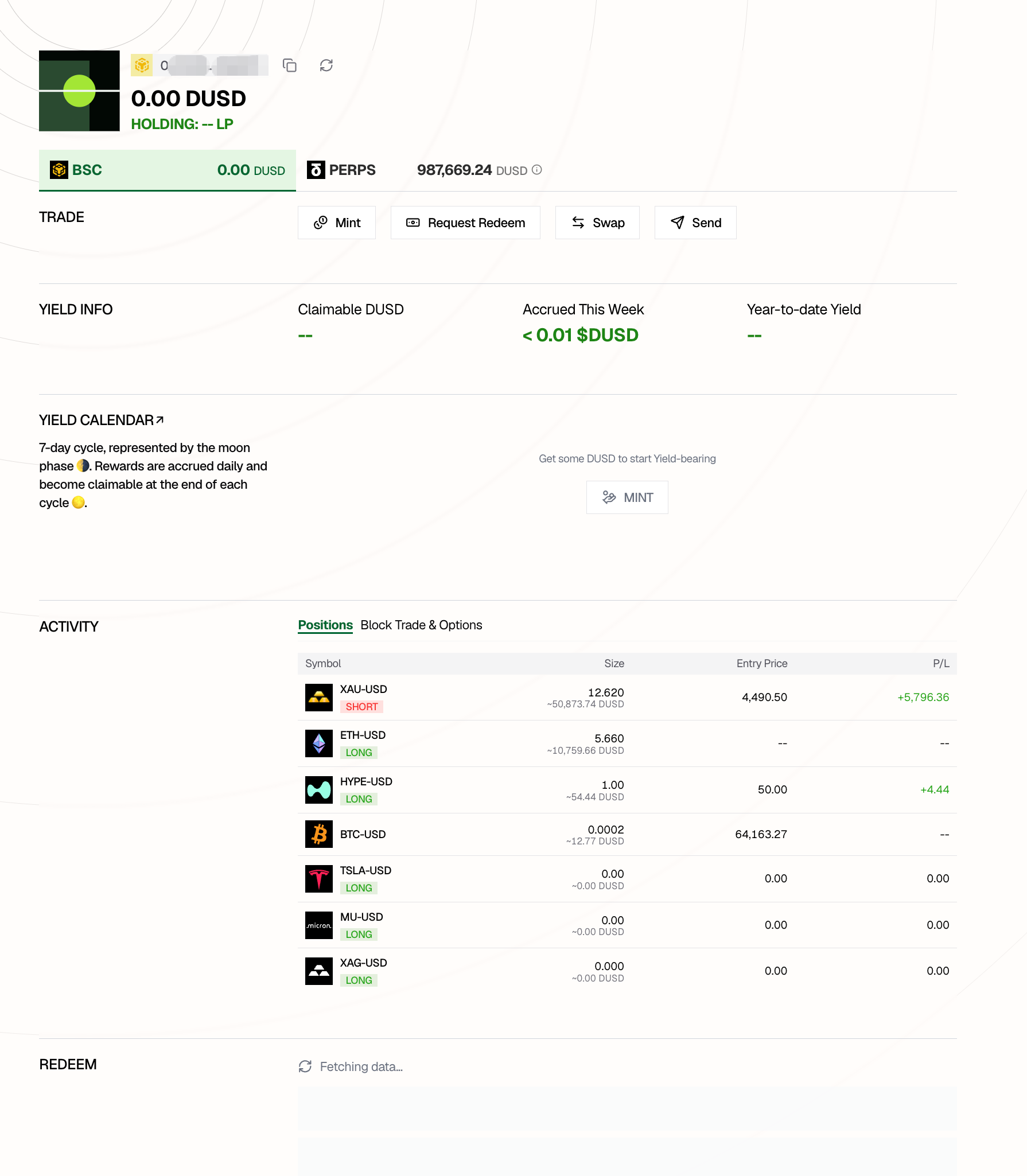 Positions on the Portfolio page
